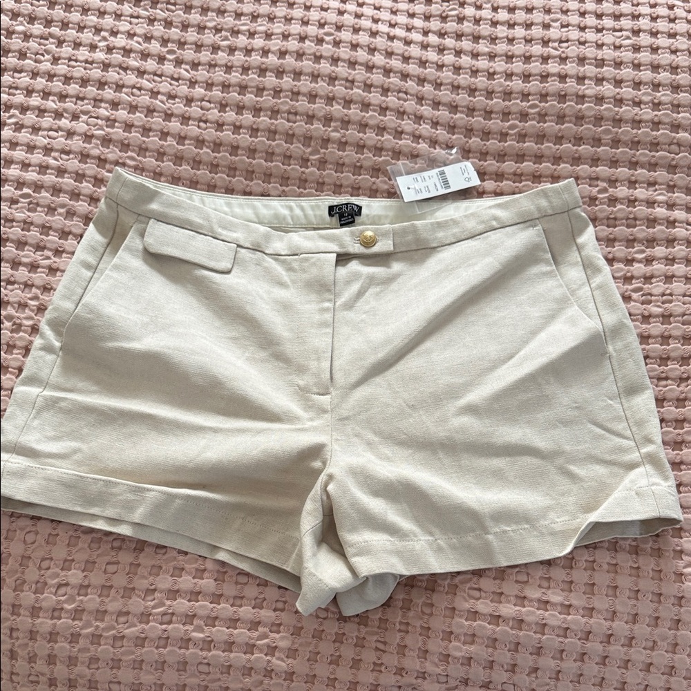 NWT J. Crew High Waist Linen Cream Shorts, size 12